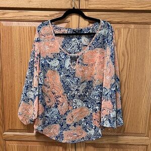 Unique Spectrum Paisley Blouse - Blue and Peach, Like New, Size 2X